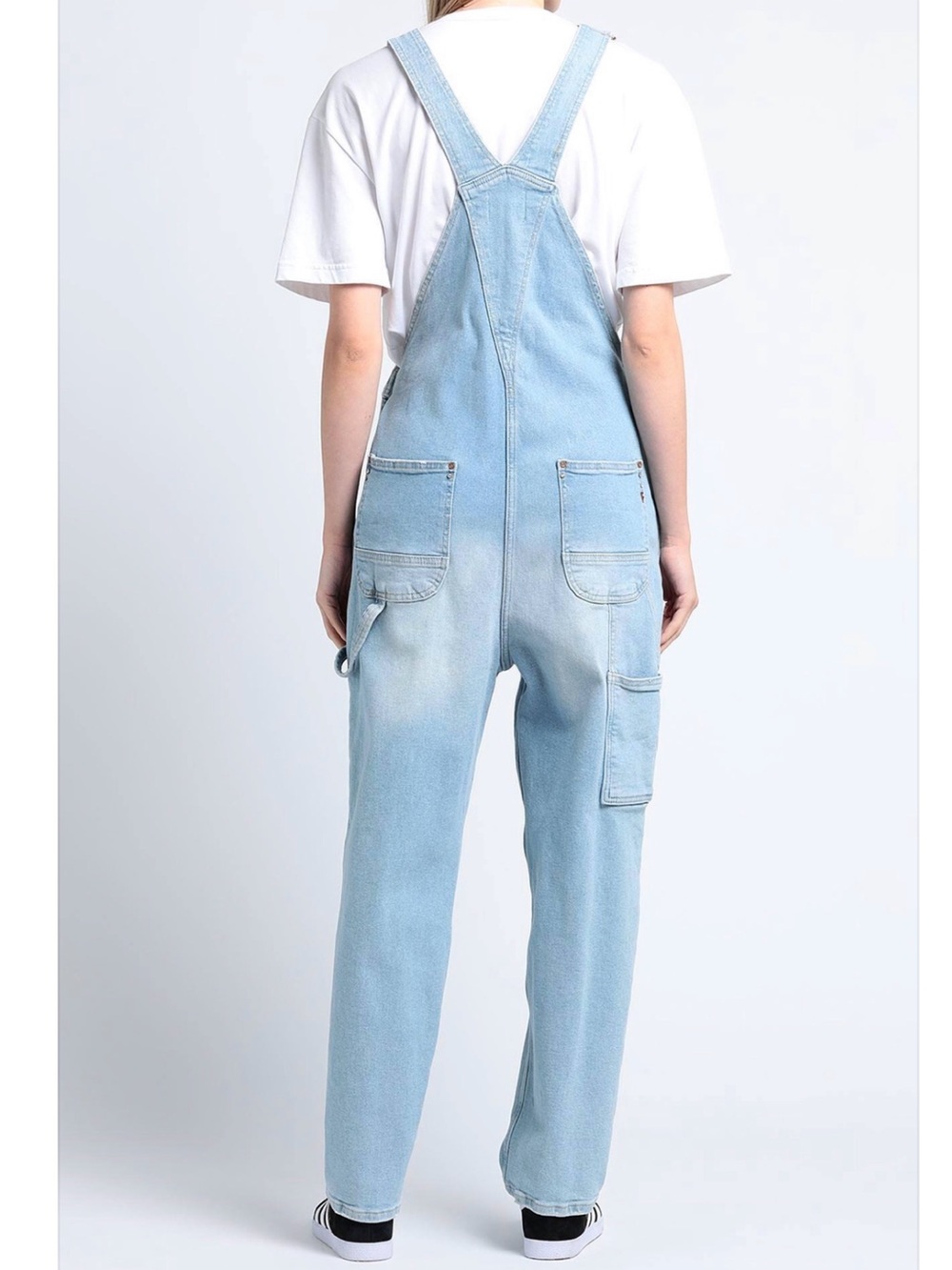 Fracomina Light Wash Distressed Denim Overalls with Heavy Rip & Rhinestones - Picture 3 of 14